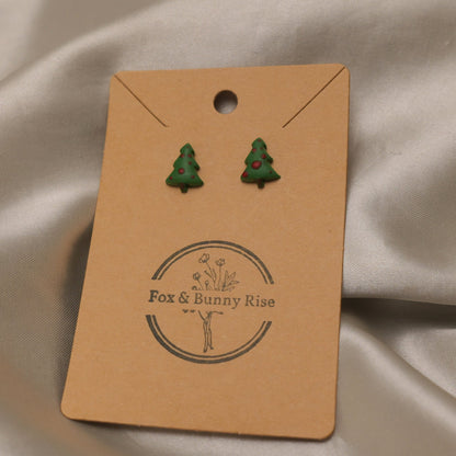 Christmas Tree with Red Baubles Stud Earrings