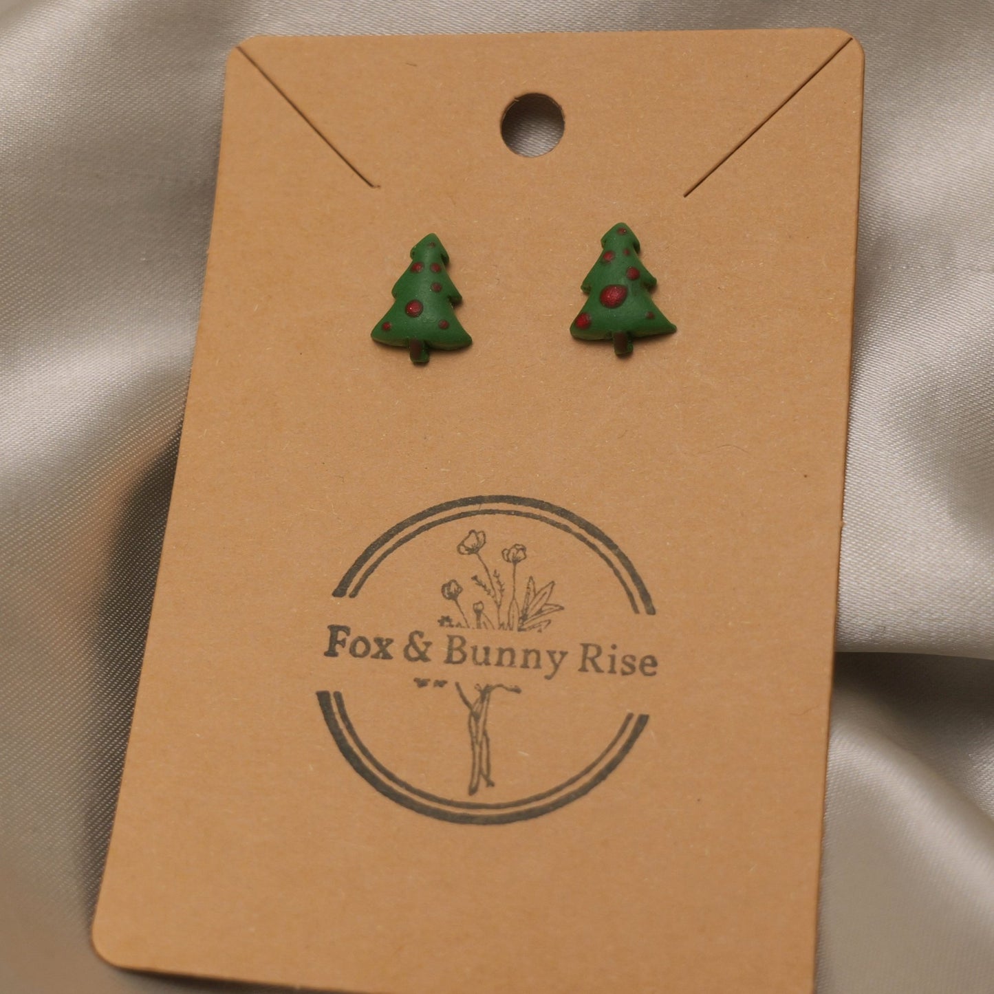 Christmas Tree with Red Baubles Stud Earrings