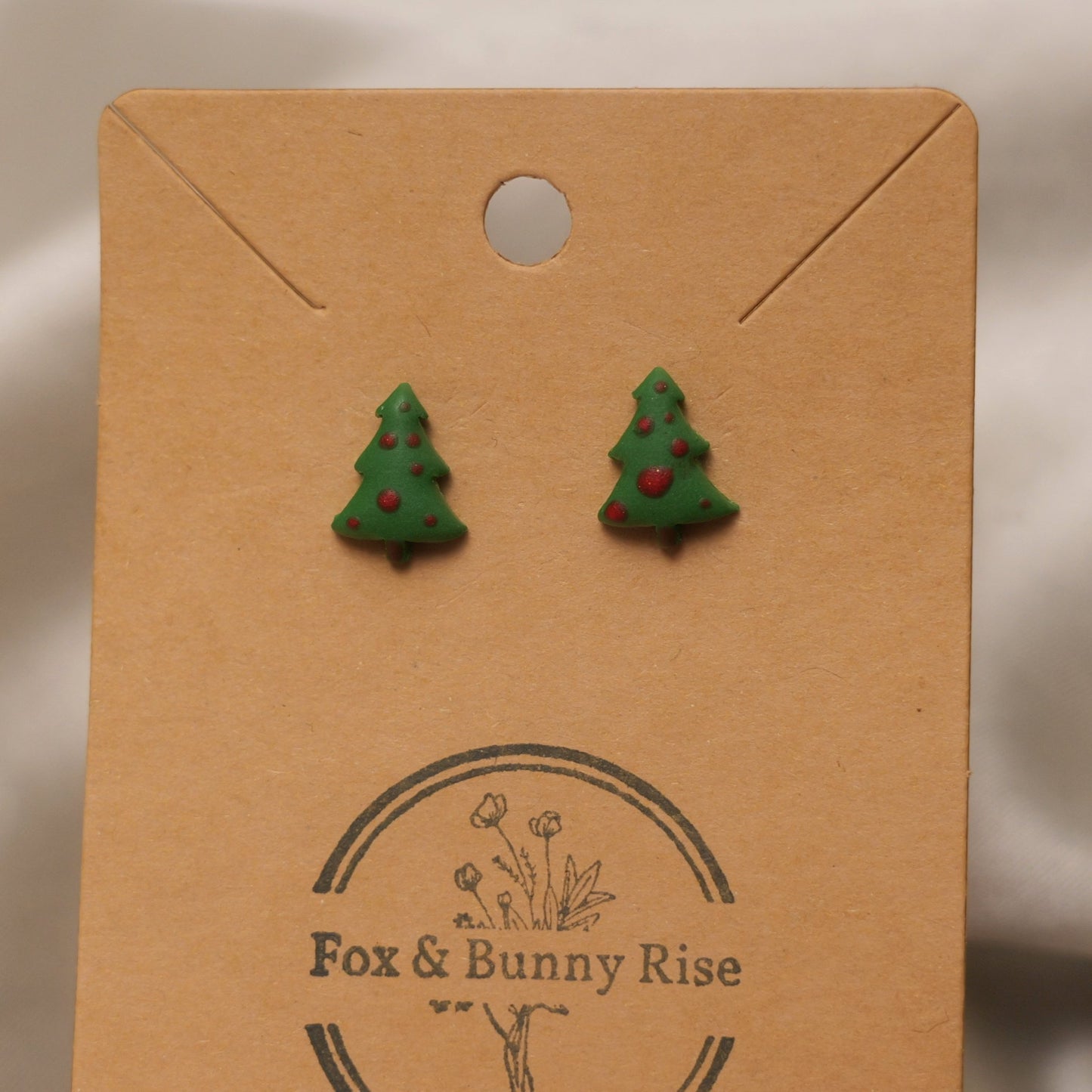 Christmas Tree with Red Baubles Stud Earrings