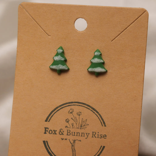 Snowy Christmas Tree Stud Earrings