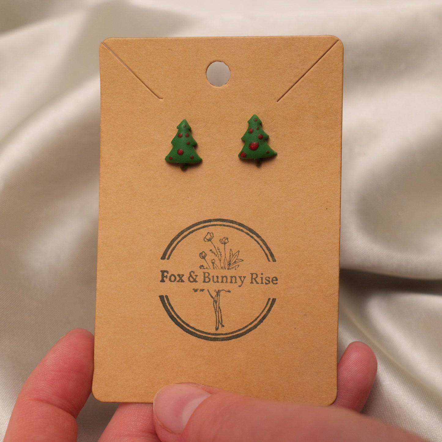 Christmas Tree with Red Baubles Stud Earrings