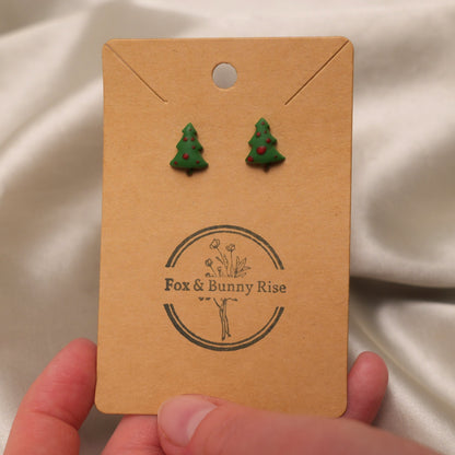 Christmas Tree with Red Baubles Stud Earrings