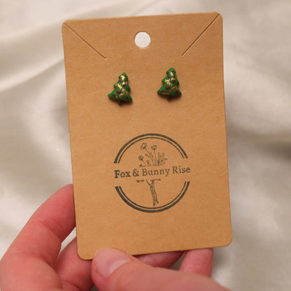 Christmas Tree with Red Baubles and Gold Tinsel Stud Earrings