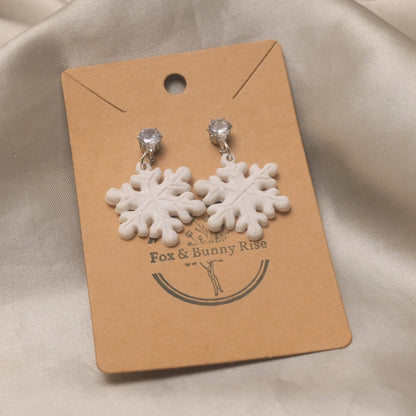 White Snowflakes with Zirconia Dangle Earrings