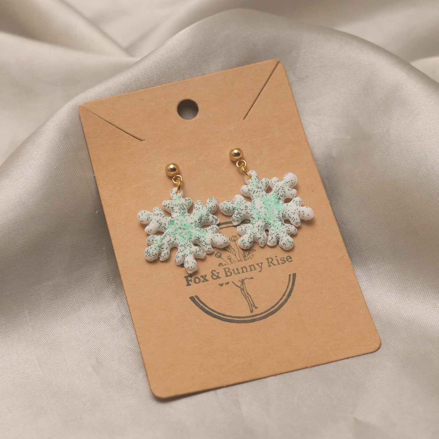Glitter Snowflakes with Gold Ball Pin Dangle Earrings - Various Colours
