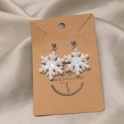 Glitter Snowflakes with Silver Ball Pin Dangle Earrings - Various Colours