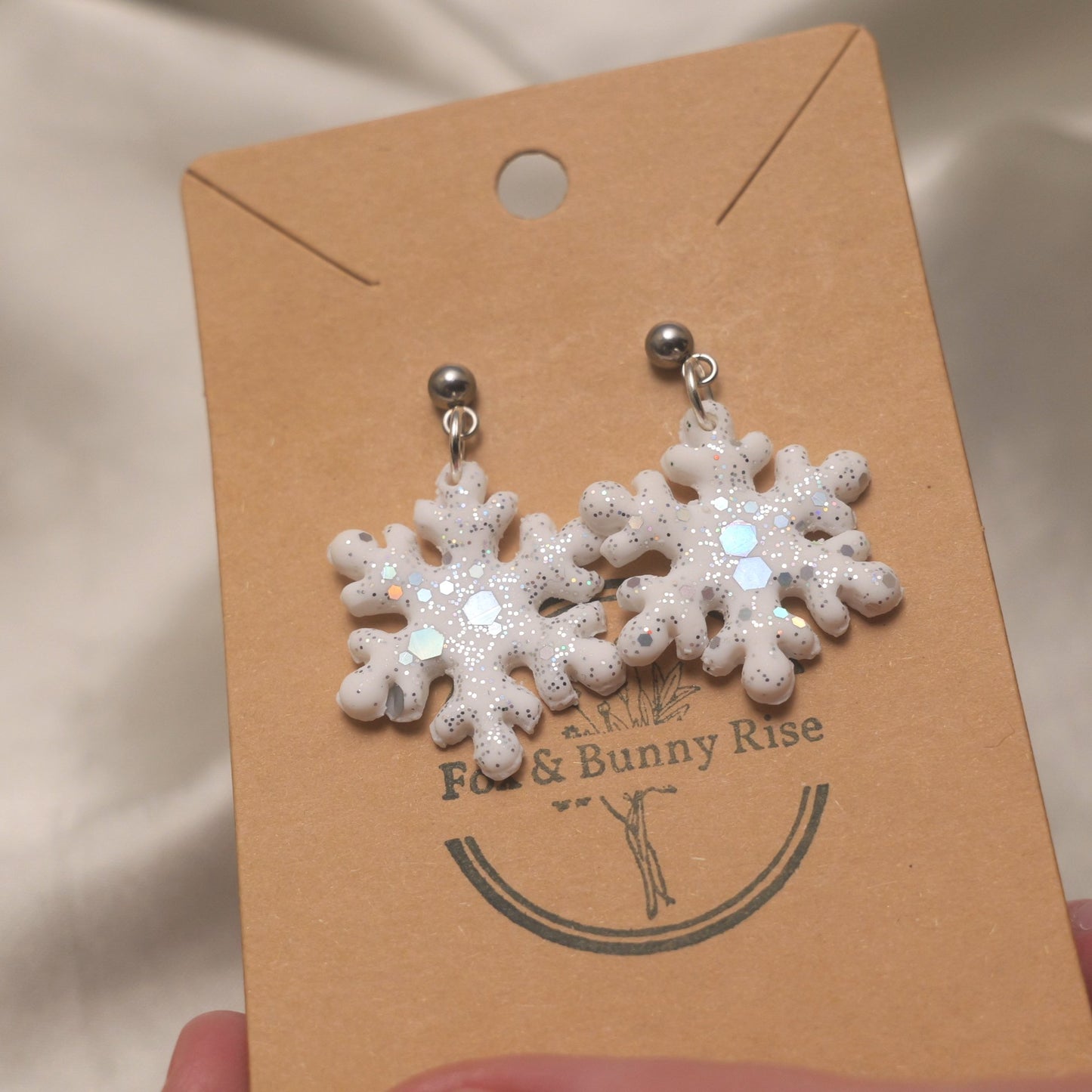 Glitter Snowflakes with Silver Ball Pin Dangle Earrings - Various Colours