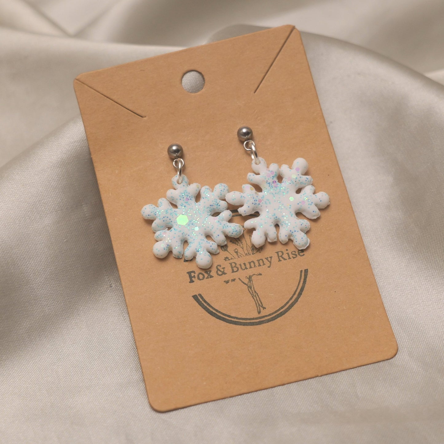 Glitter Snowflakes with Silver Ball Pin Dangle Earrings - Various Colours