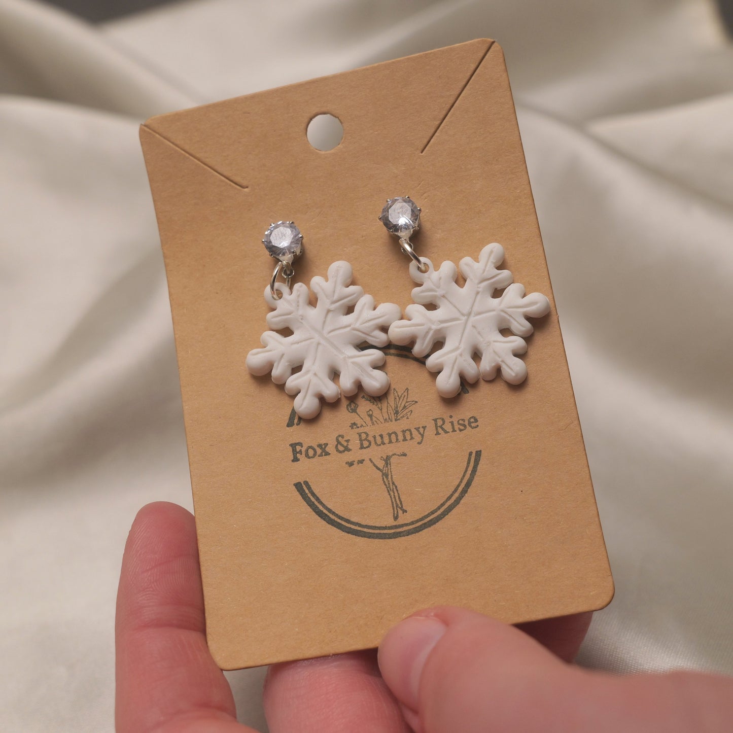 White Snowflakes with Zirconia Dangle Earrings