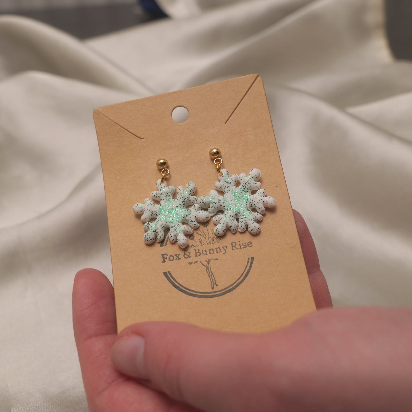 Glitter Snowflakes with Gold Ball Pin Dangle Earrings - Various Colours