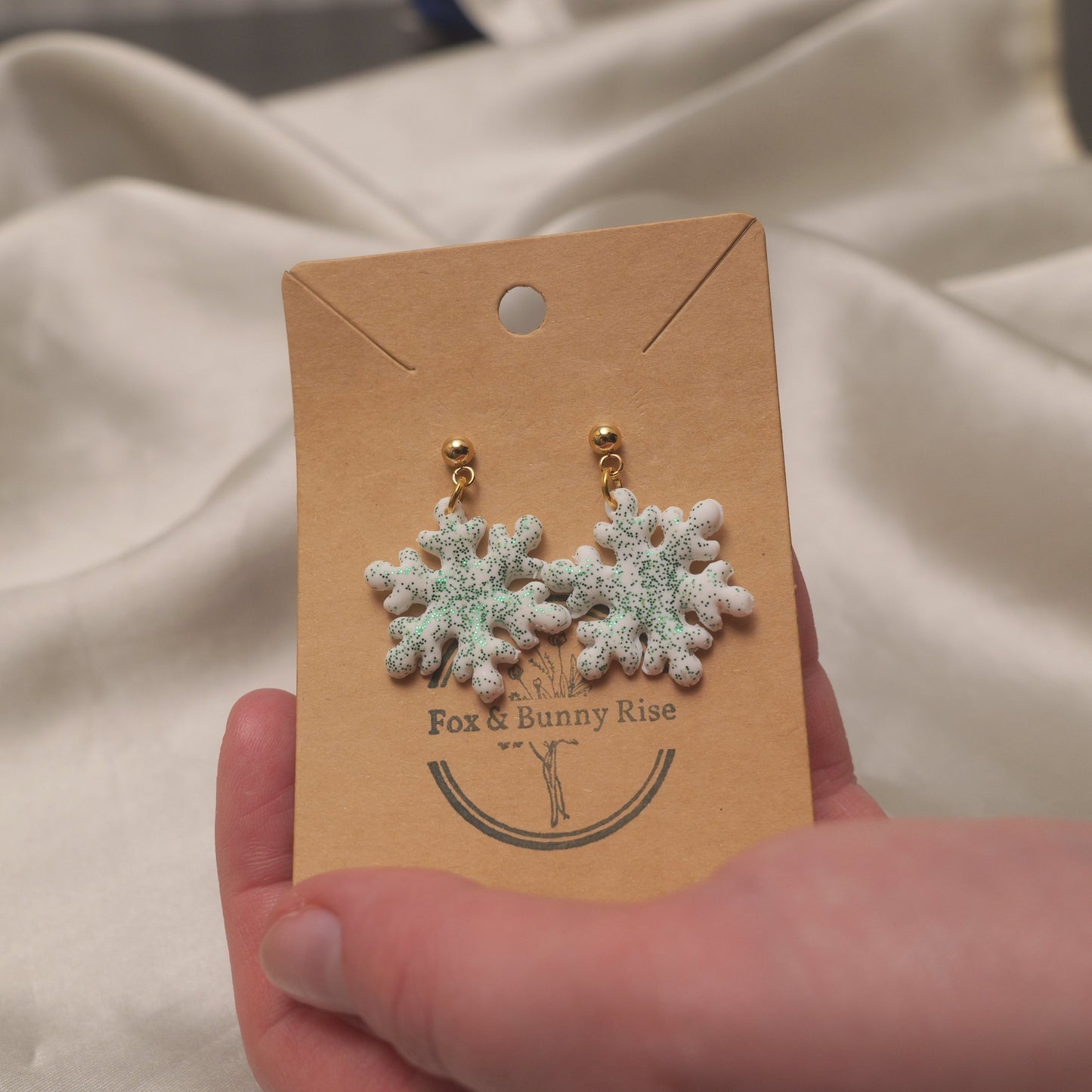 Glitter Snowflakes with Gold Ball Pin Dangle Earrings - Various Colours