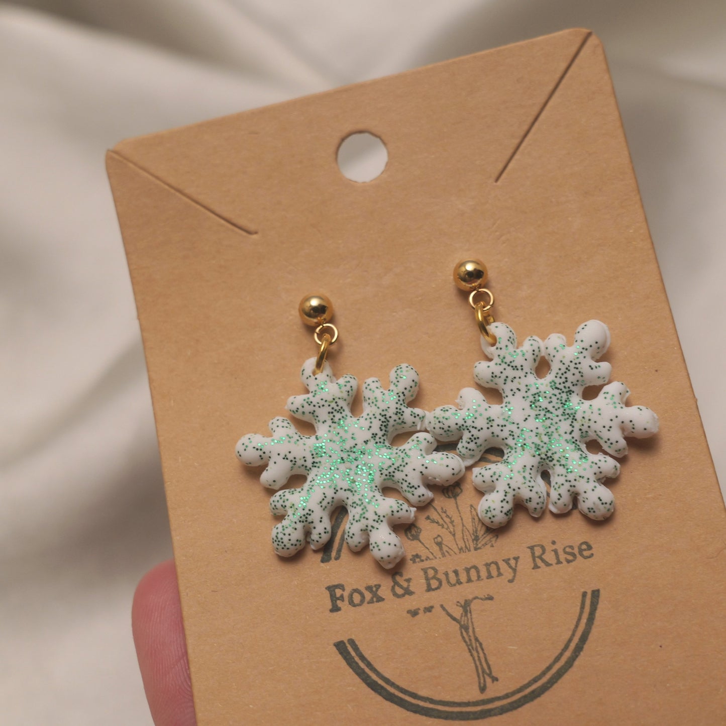 Glitter Snowflakes with Gold Ball Pin Dangle Earrings - Various Colours