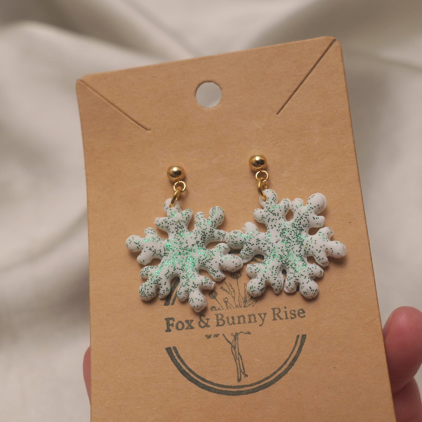 Glitter Snowflakes with Gold Ball Pin Dangle Earrings - Various Colours