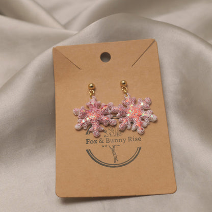 Glitter Snowflakes with Gold Ball Pin Dangle Earrings - Various Colours