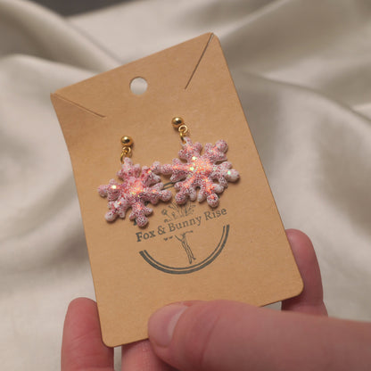 Glitter Snowflakes with Gold Ball Pin Dangle Earrings - Various Colours
