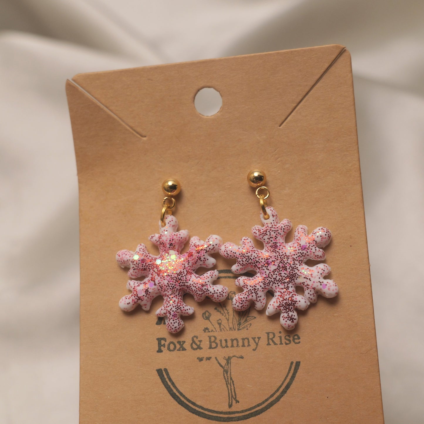 Glitter Snowflakes with Gold Ball Pin Dangle Earrings - Various Colours