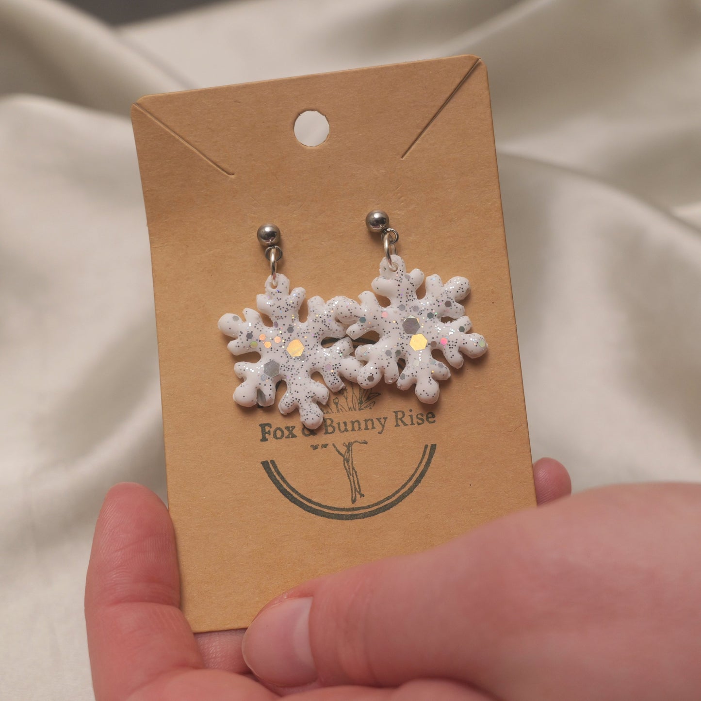 Glitter Snowflakes with Silver Ball Pin Dangle Earrings - Various Colours