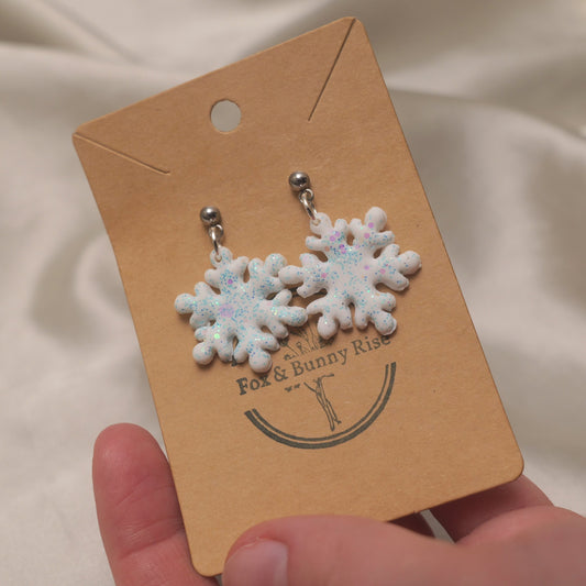 Glitter Snowflakes with Silver Ball Pin Dangle Earrings - Various Colours