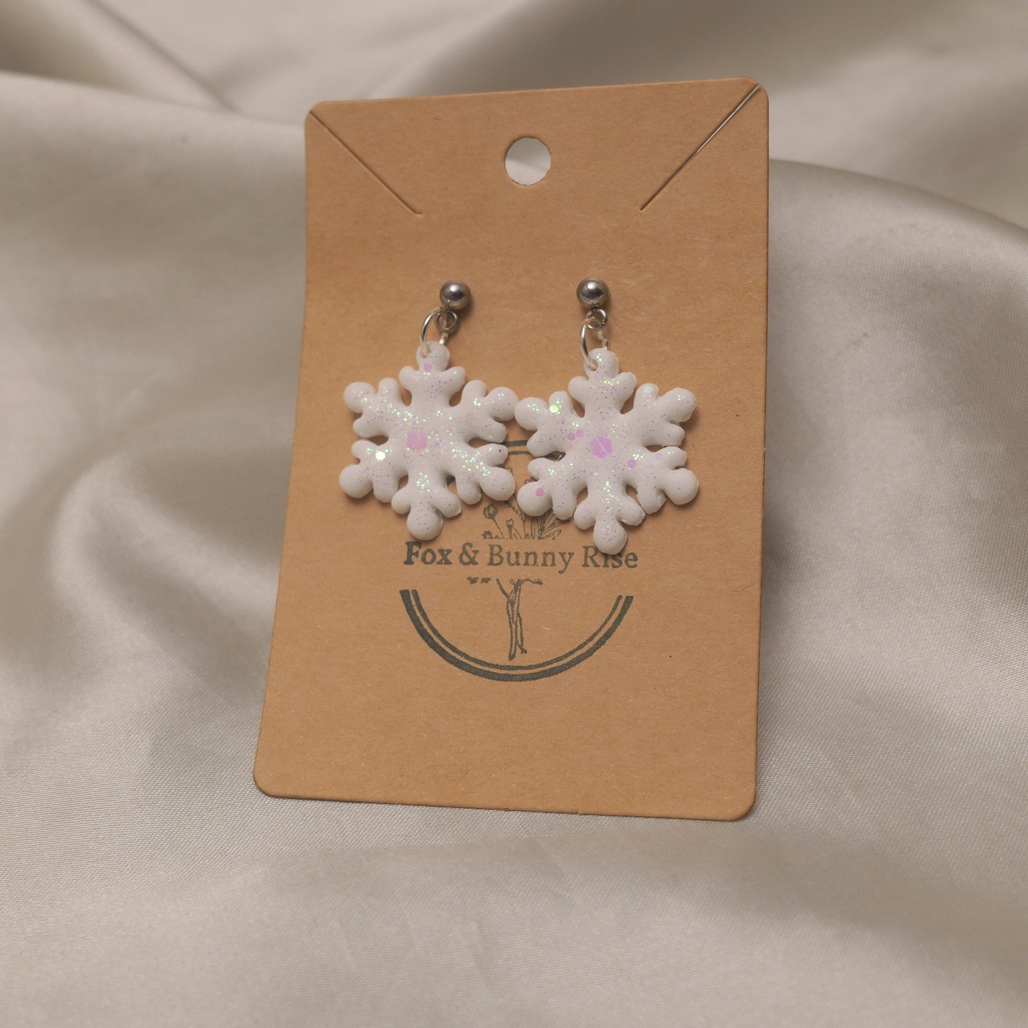 Glitter Snowflakes with Silver Ball Pin Dangle Earrings - Various Colours