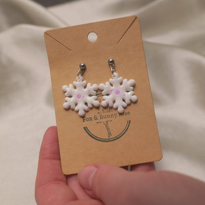 Glitter Snowflakes with Silver Ball Pin Dangle Earrings - Various Colours