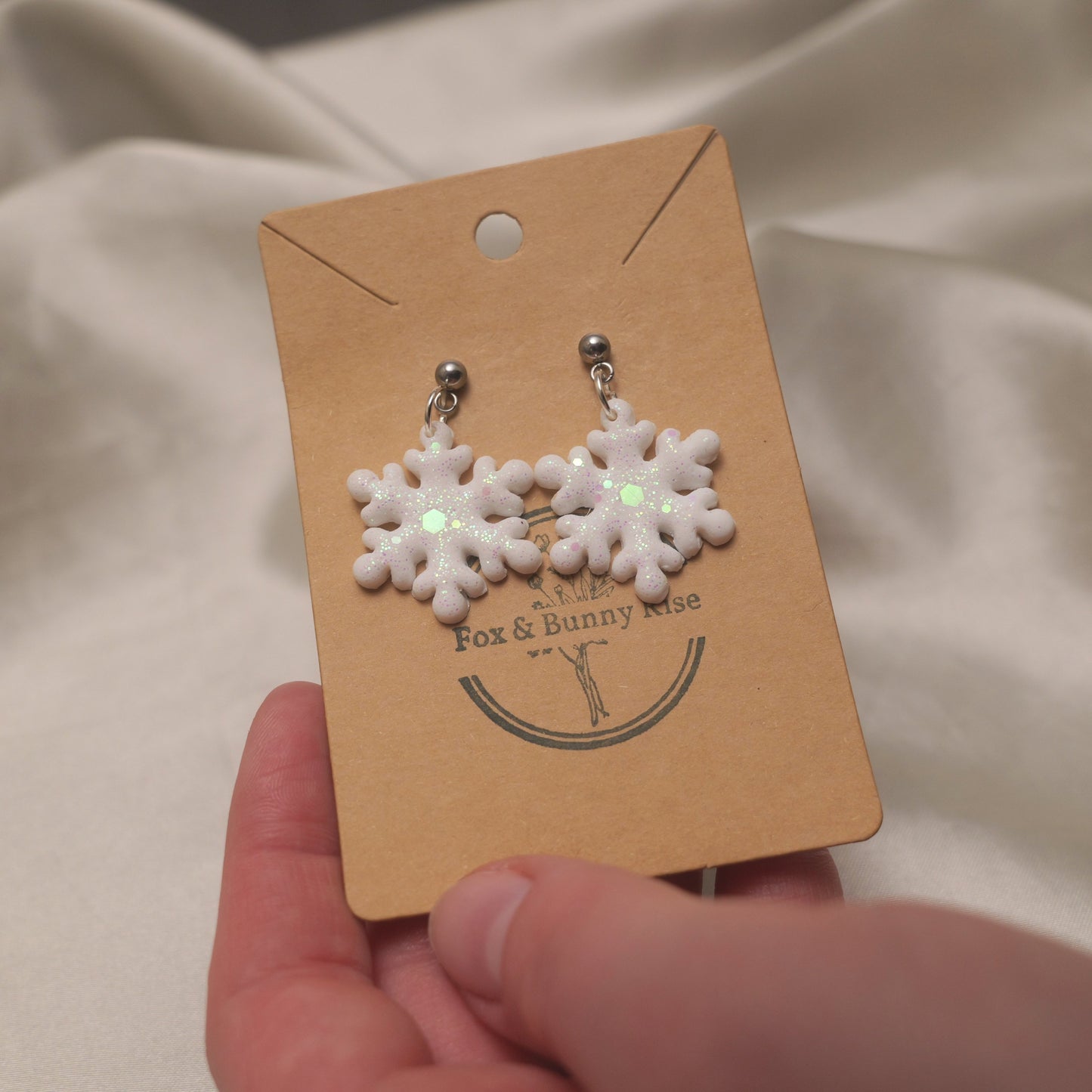 Glitter Snowflakes with Silver Ball Pin Dangle Earrings - Various Colours