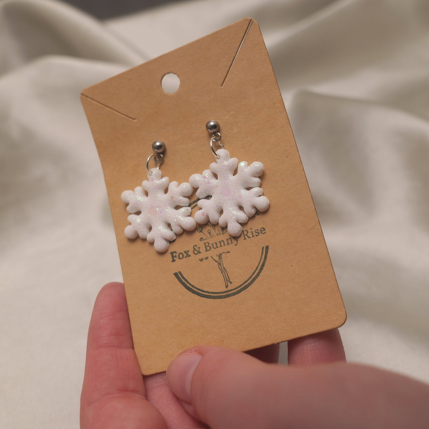 Glitter Snowflakes with Silver Ball Pin Dangle Earrings - Various Colours