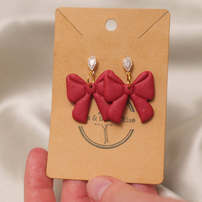 Red Shimmery Bow Dangle Earrings