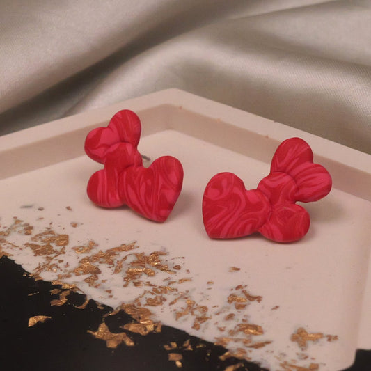 Triple Heart Studs - Red and Pink Swirls