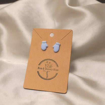 Baby Blue Glitter Mitten Stud Earrings