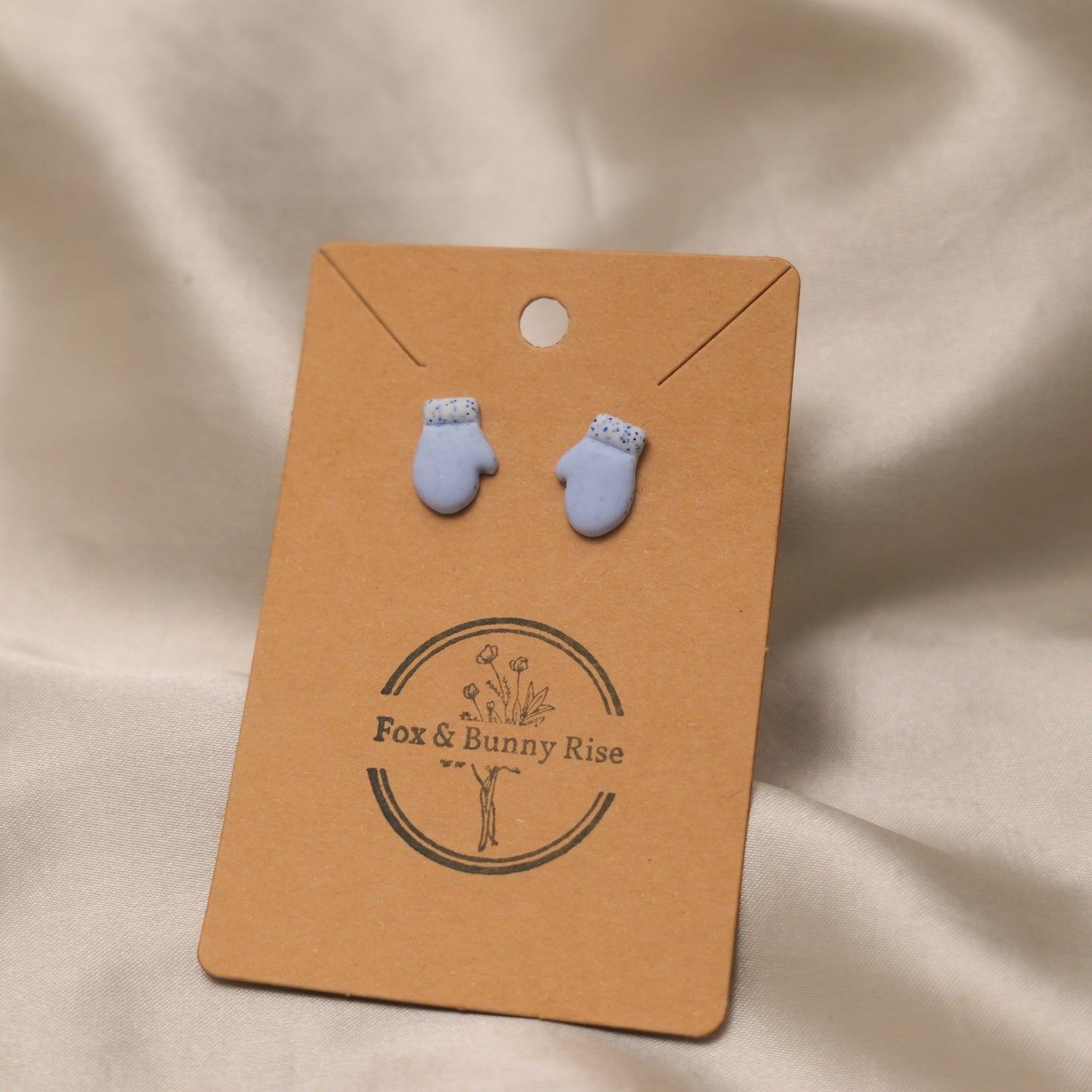 Baby Blue Glitter Mitten Stud Earrings