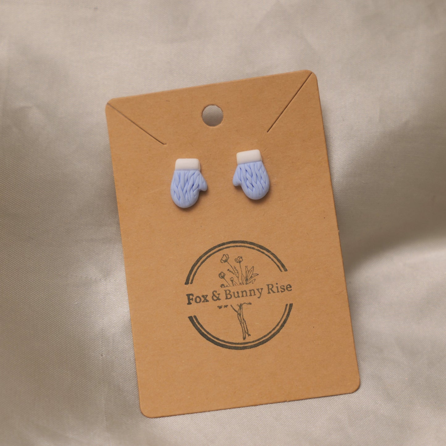 Braided Baby Blue Mitten Stud Earrings
