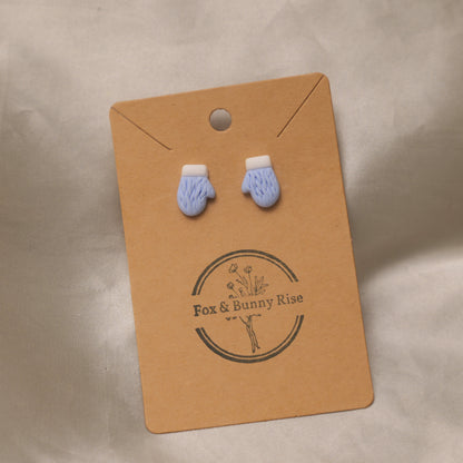 Braided Baby Blue Mitten Stud Earrings