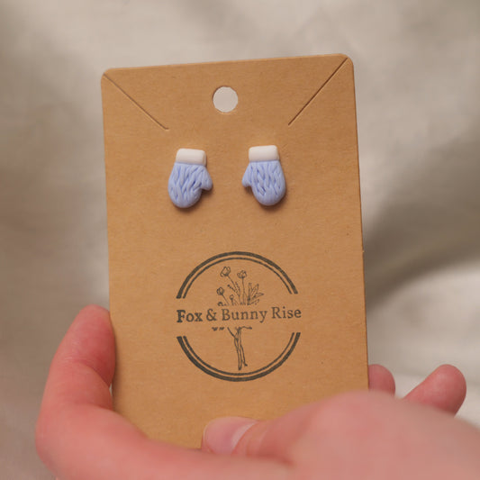 Braided Baby Blue Mitten Stud Earrings