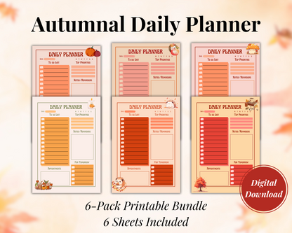 Autumnal Daily Digital Planner Bundle, Digital Download, 6 Sheets