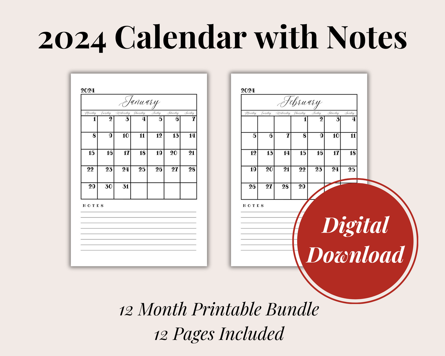 2024 Digital Printable Calendar with Notes, A4/A5 Size Digital Downloa – Fox and Bunny Rise 2024-digital-printable-calendar-with-notes-a4-a5-size-digital-downloa-fox-and-bunny-rise