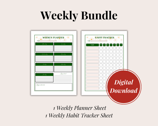 Cute Flower Weekly Planner with Habit Tracker, Digital Download, 2 Sheets