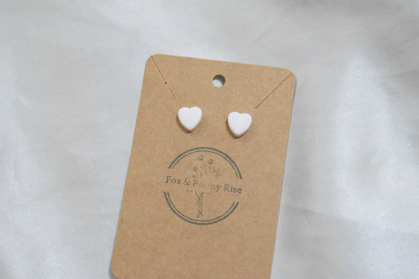 Polymer Clay White Heart Studs