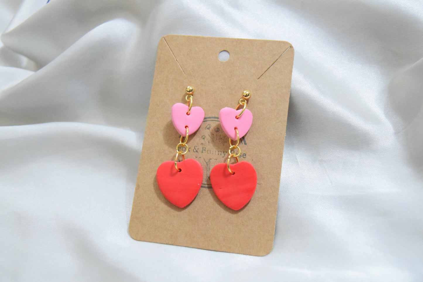 Polymer Clay Pink and Red Dangling Heart Earrings