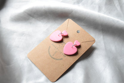 Polymer Clay Pink Dangling Heart Studs
