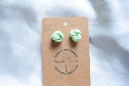 Polymer Clay Pastel Green Double Knot Studs