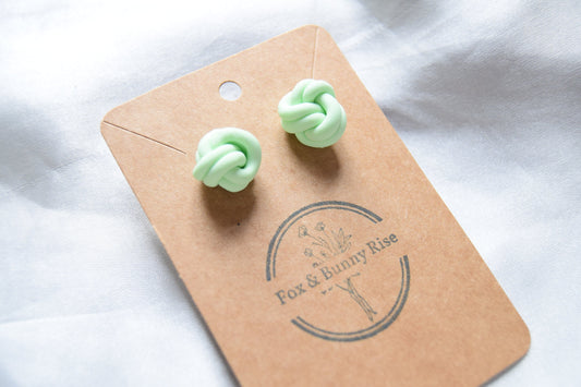 Polymer Clay Pastel Green Double Knot Studs