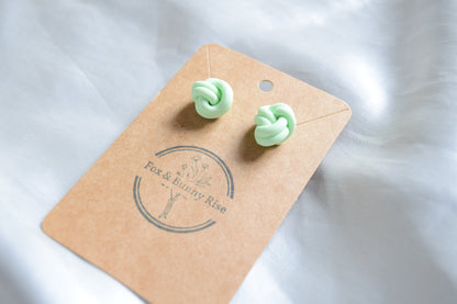 Polymer Clay Pastel Green Double Knot Studs