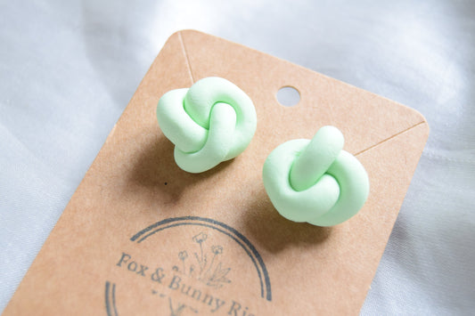 Polymer Clay Pastel Green Chunky Knot Studs