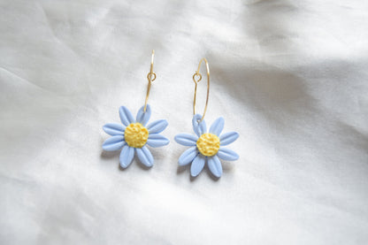 Polymer Clay Pastel Blue Daisy Hoops