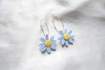 Polymer Clay Pastel Blue Daisy Hoops
