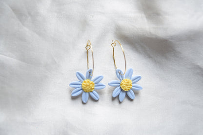 Polymer Clay Pastel Blue Daisy Hoops