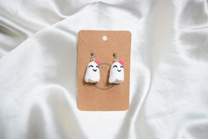 Cute Ghost Polymer Clay Earrings with Rose