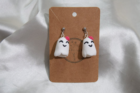 Cute Ghost Polymer Clay Earrings with Rose
