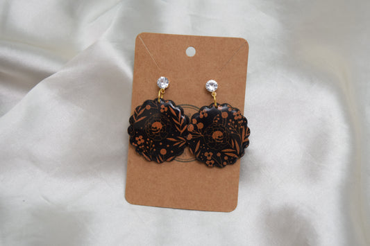 Halloween Flower Skull Polymer Clay Dangles with Cubic Zirconia