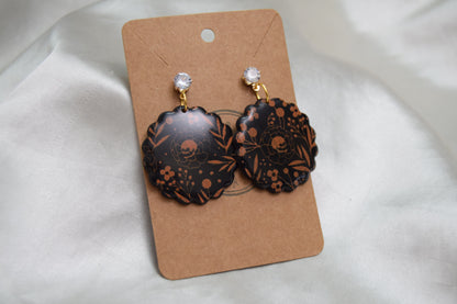 Halloween Flower Skull Polymer Clay Dangles with Cubic Zirconia
